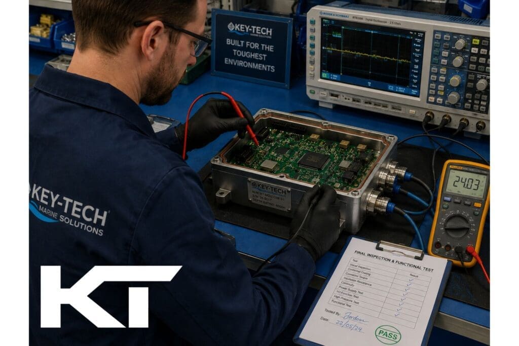 Inspection and functional test of a marine electronics assembly at Key-Tech