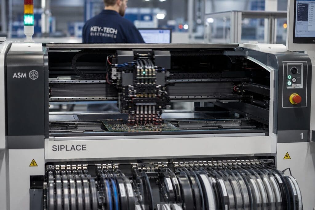 Surface mount technology pick-and-place machine at Key-Tech in Fife, Scotland