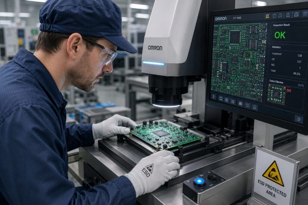 ISO 13485 inspection of a medical device PCB at Key-Tech