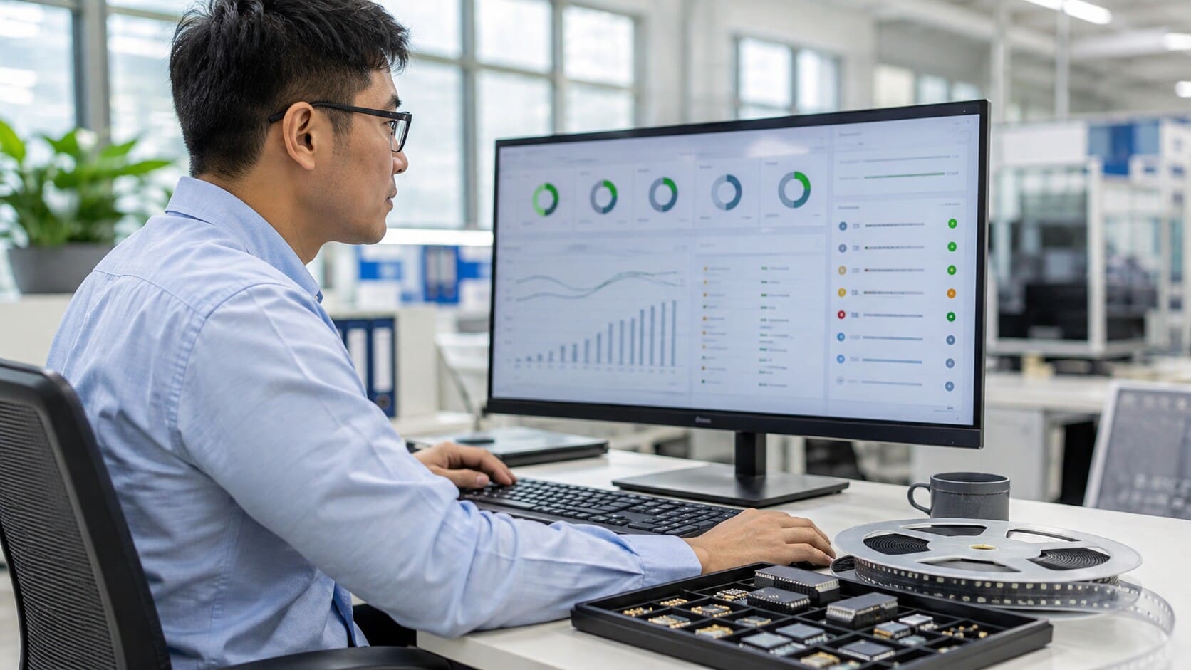 Engineer managing component obsolescence risk by reviewing part lifecycle data.
