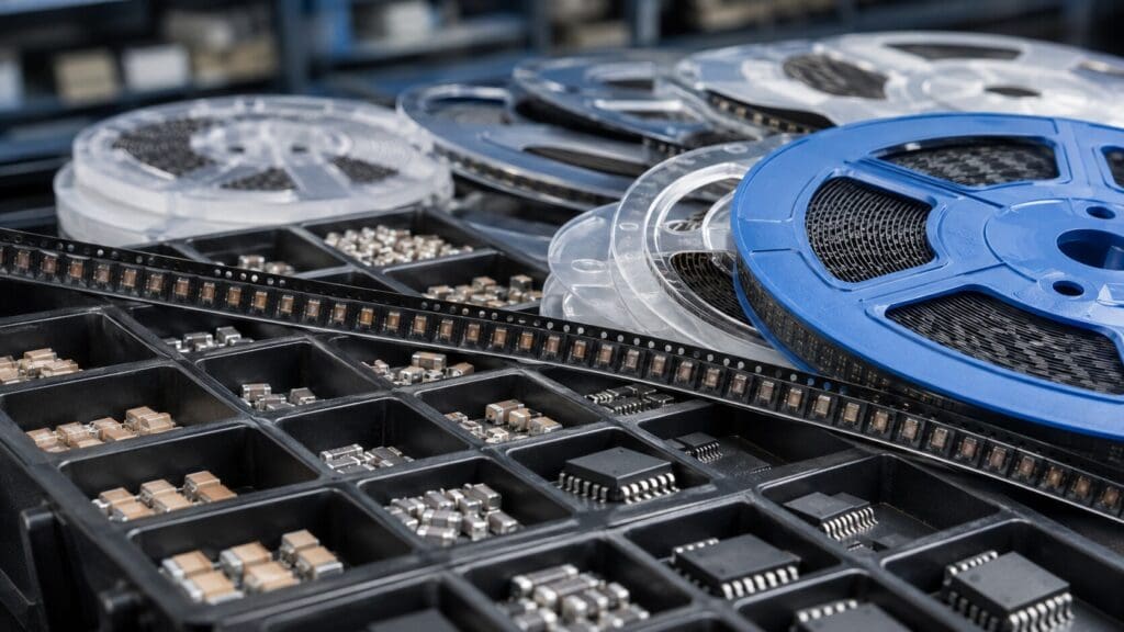 Electronic component reels held as stock to manage obsolescence risk.