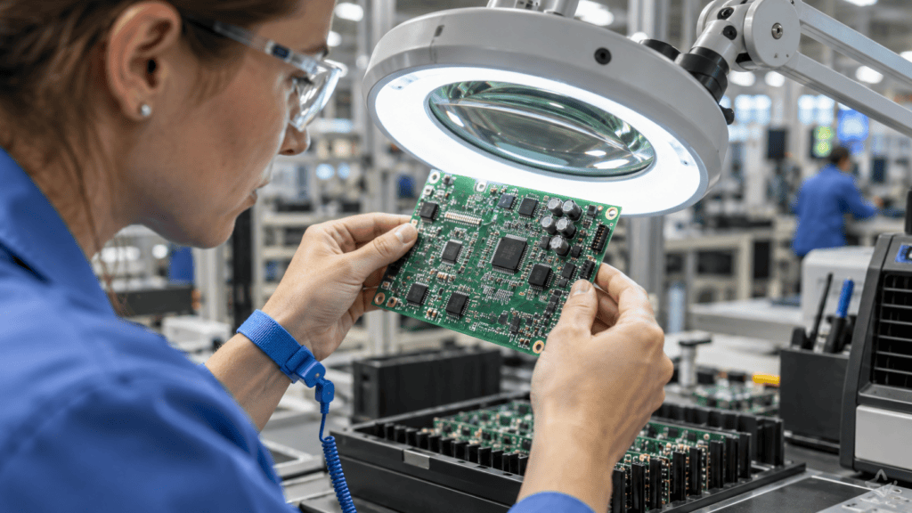 Choosing a PCB assembly partner - quality inspection on the production line